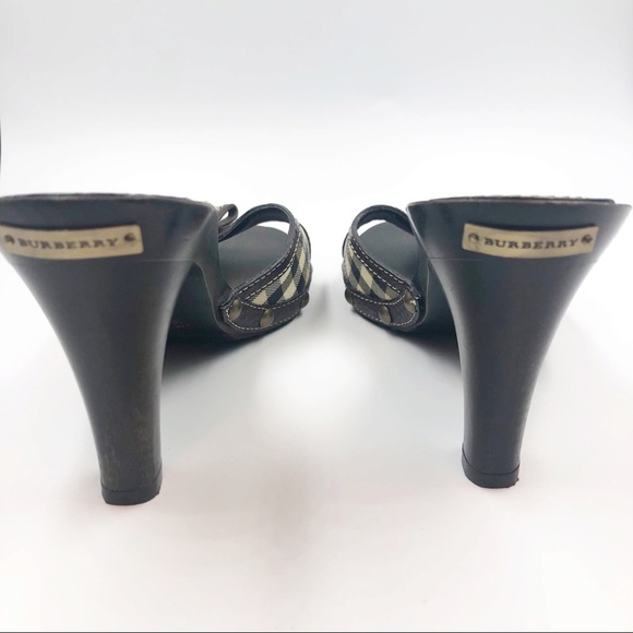 Burberry Nova Check Heels Sandal 37 Wood Open Bow - Picture 2 of 7